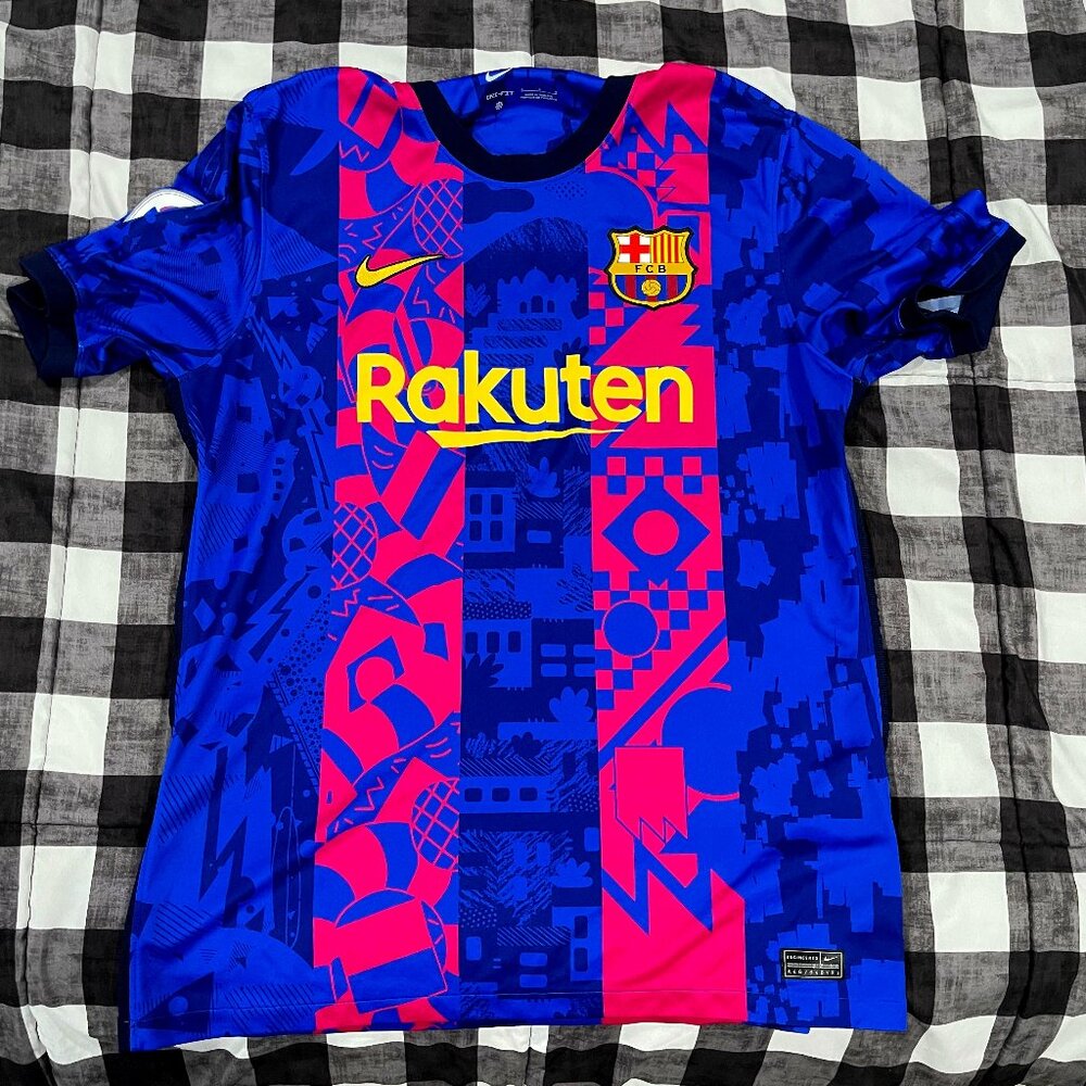 Men's Nike Memphis Depay Blue Barcelona 2021/22 Third Vapor Match Jersey - Size